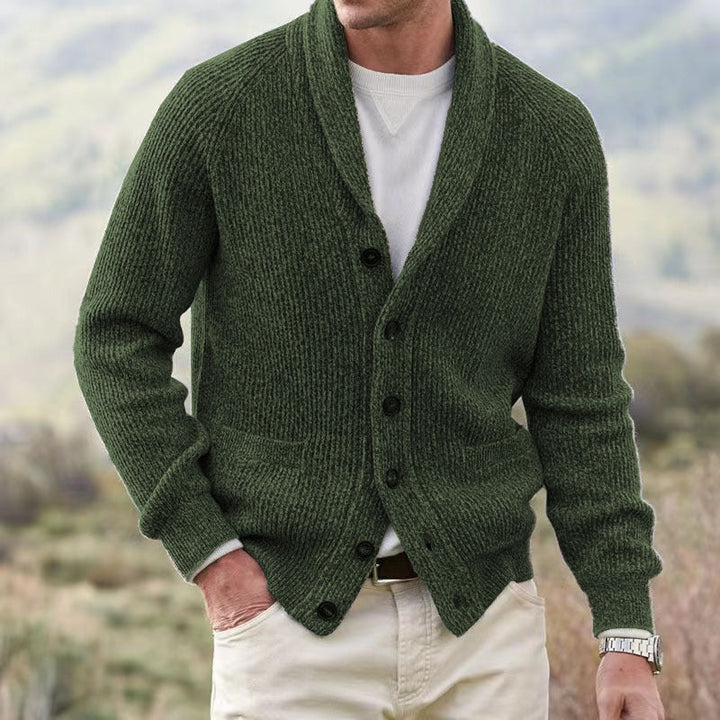 Men's Button-Front Ribbed Knit Sweater Cardigan