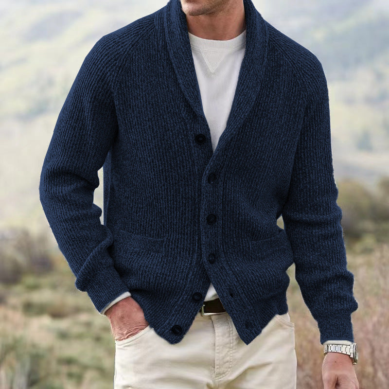 Men's Button-Front Ribbed Knit Sweater Cardigan