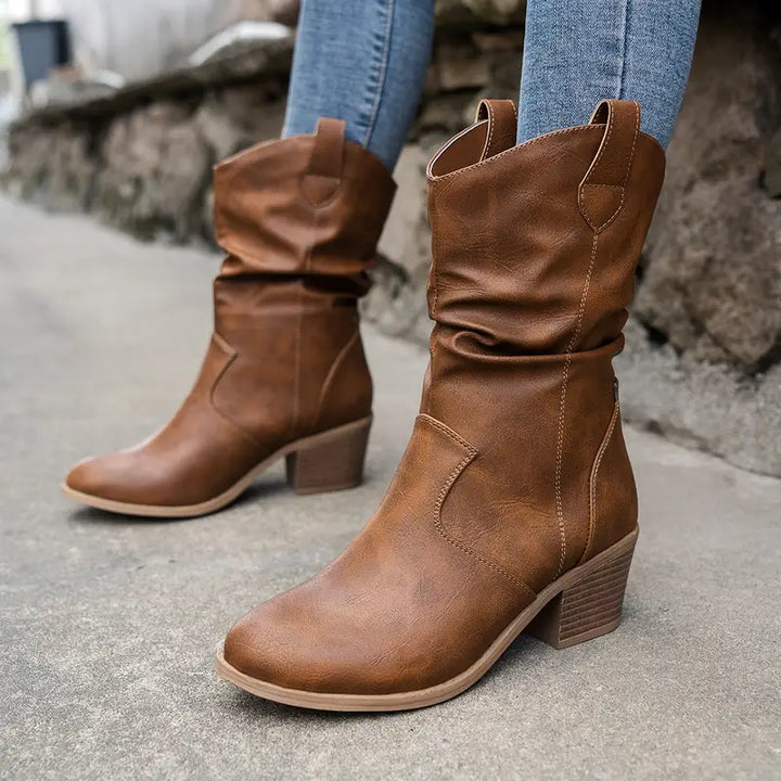 Women's Slouchy Leather Block-Heel Ankle Boots