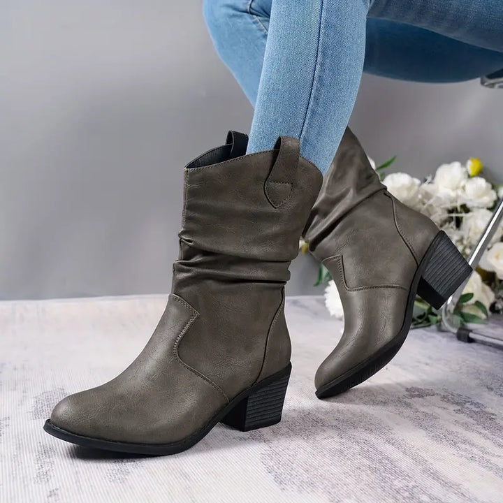 Women's Slouchy Leather Block-Heel Ankle Boots