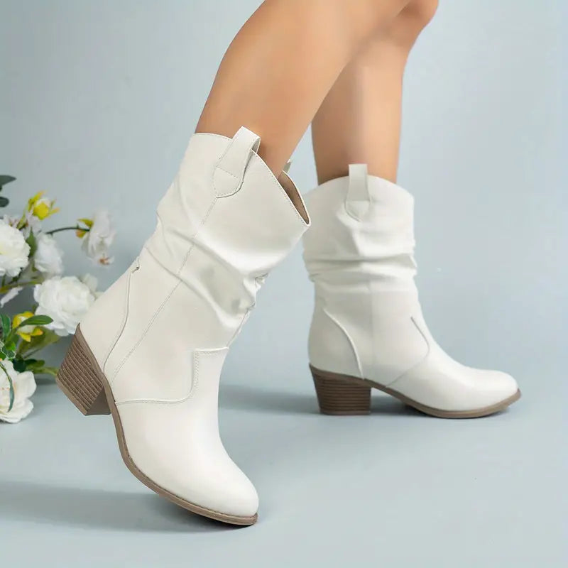 Women's Slouchy Leather Block-Heel Ankle Boots