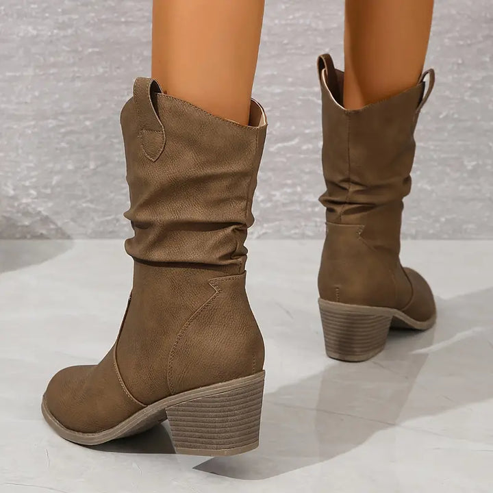 Women's Slouchy Leather Block-Heel Ankle Boots