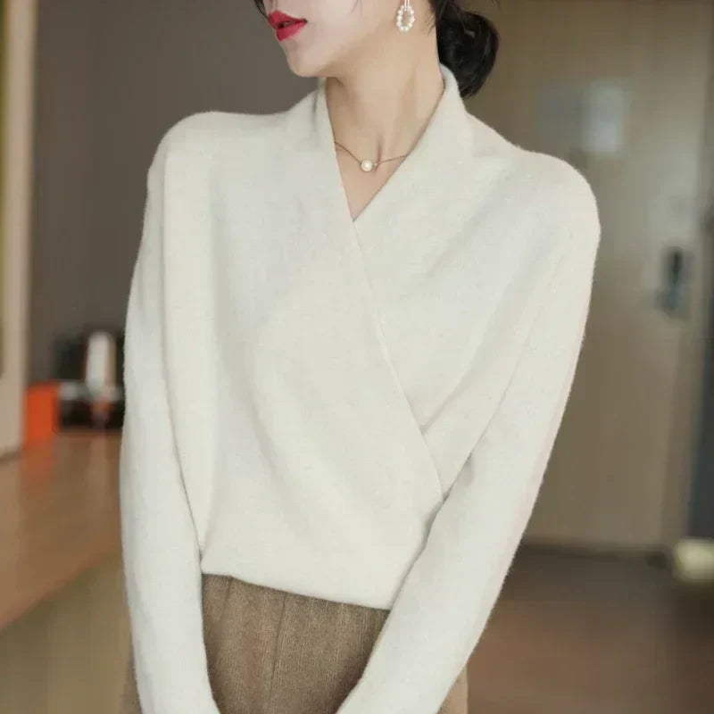 Women's Cashmere Crossover V-Neck Sweater