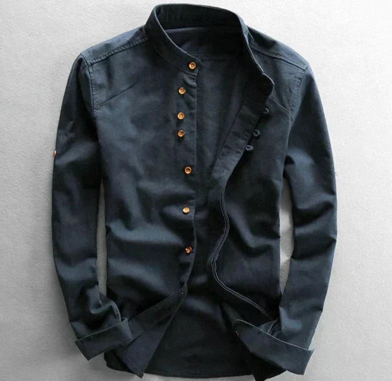 Men's Linen Blend Mandarin Collar Shirt