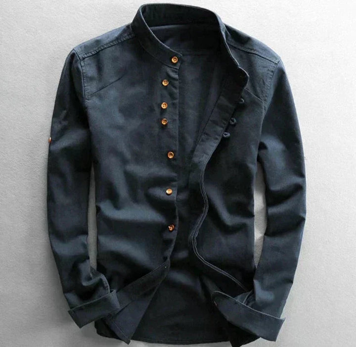 Men's Linen Blend Mandarin Collar Shirt