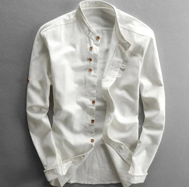 Men's Linen Blend Mandarin Collar Shirt