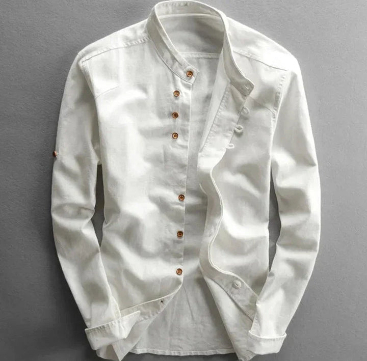 Men's Linen Blend Mandarin Collar Shirt