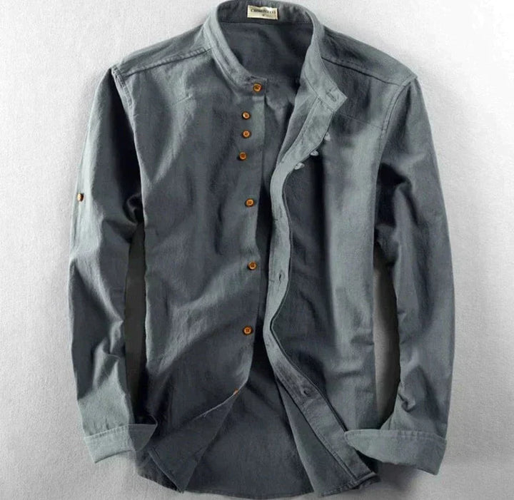 Men's Linen Blend Mandarin Collar Shirt