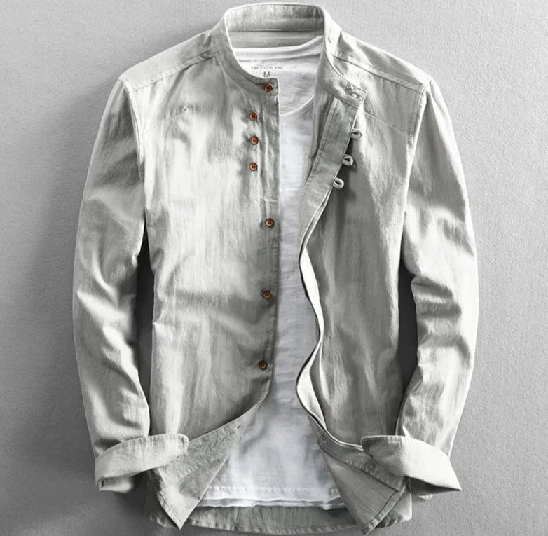 Men's Linen Blend Mandarin Collar Shirt