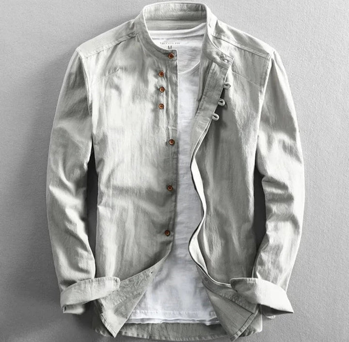 Men's Linen Blend Mandarin Collar Shirt