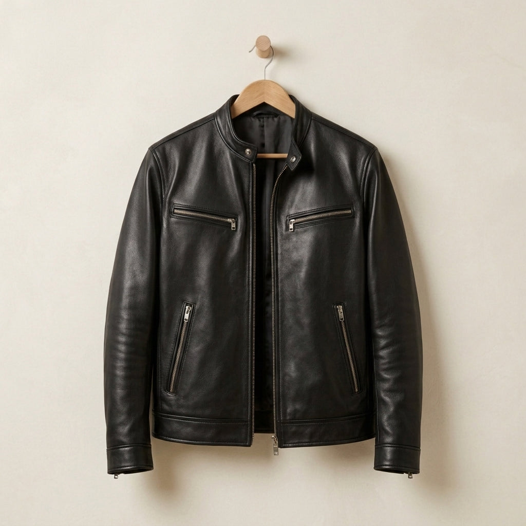 Men's Zip-Front Leather Biker Jacket