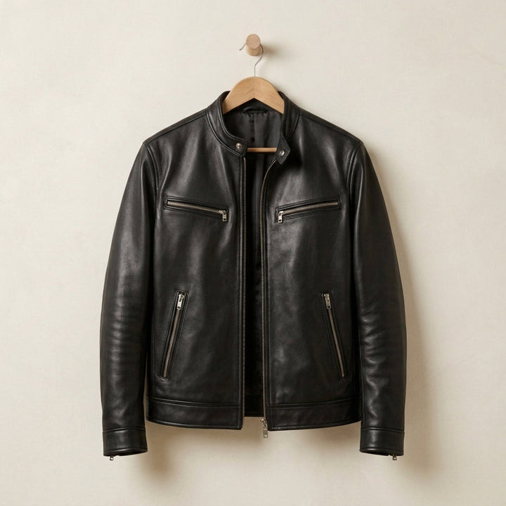 Men's Zip-Front Leather Biker Jacket