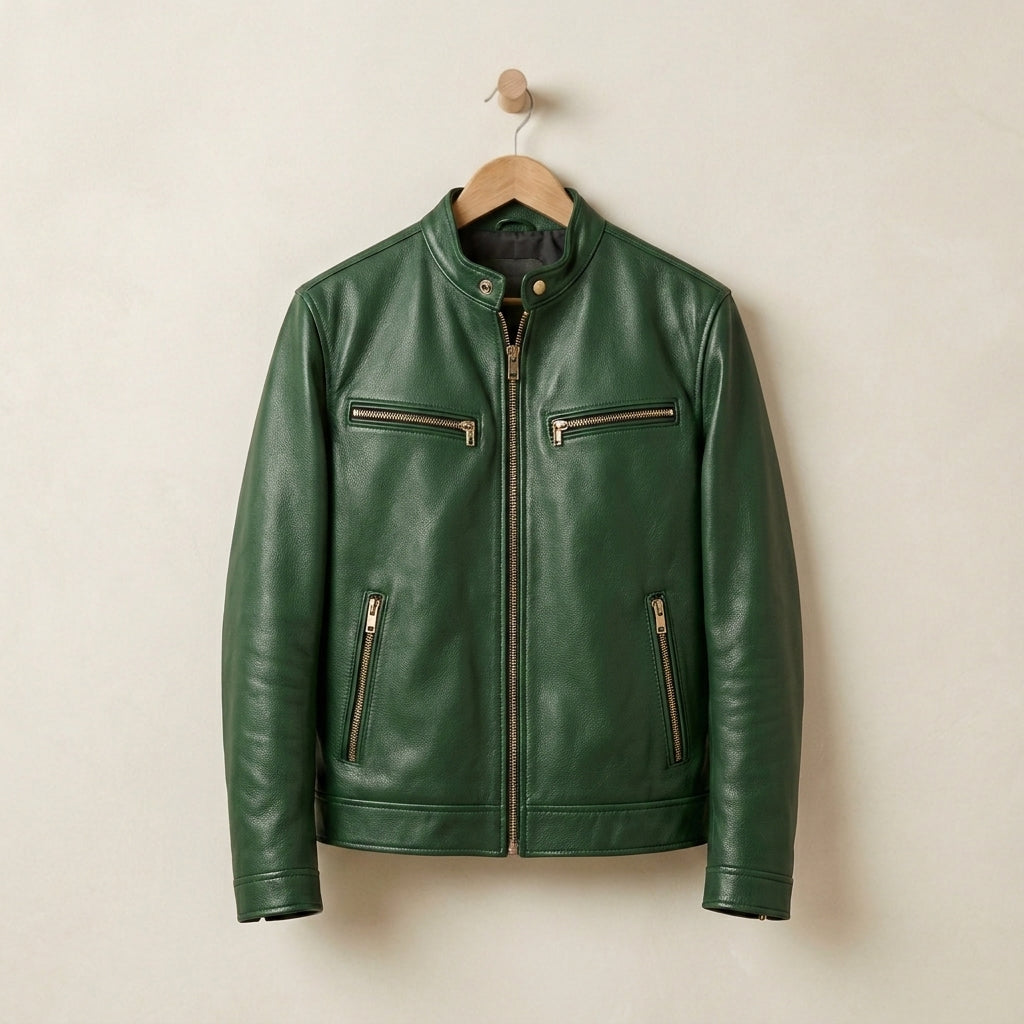 Men's Zip-Front Leather Biker Jacket