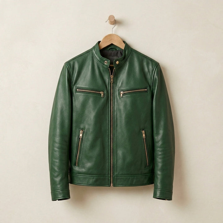 Men's Zip-Front Leather Biker Jacket