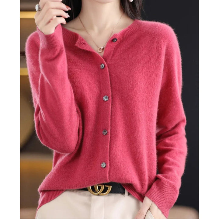 Women's Merino Wool Cardigan with Round Neck Design