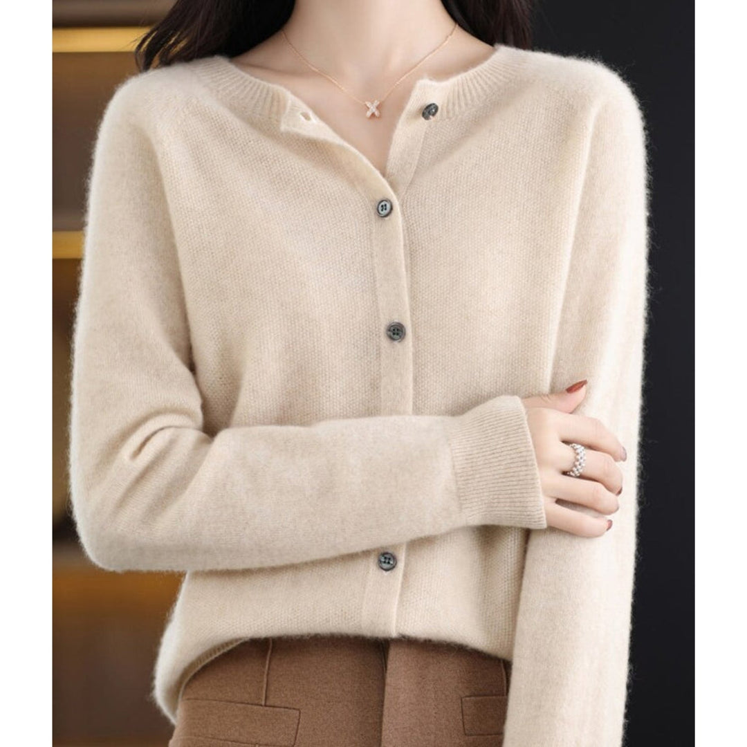 Women's Merino Wool Cardigan with Round Neck Design