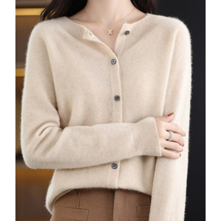 Women's Merino Wool Cardigan with Round Neck Design