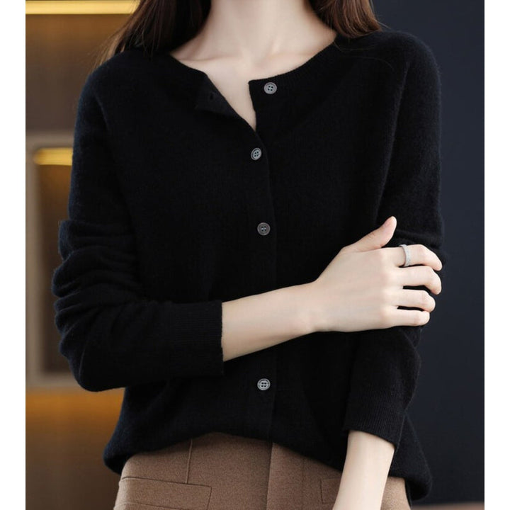 Women's Merino Wool Cardigan with Round Neck Design