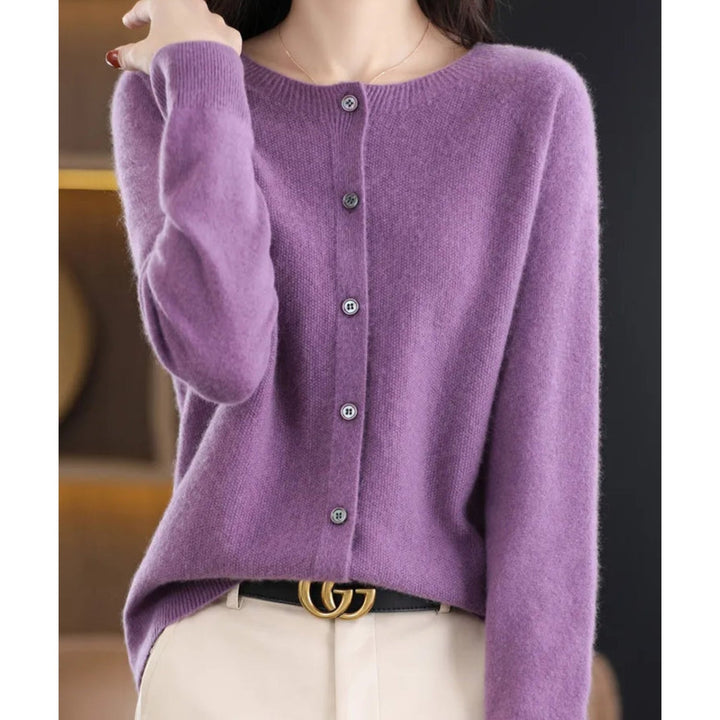 Women's Merino Wool Cardigan with Round Neck Design