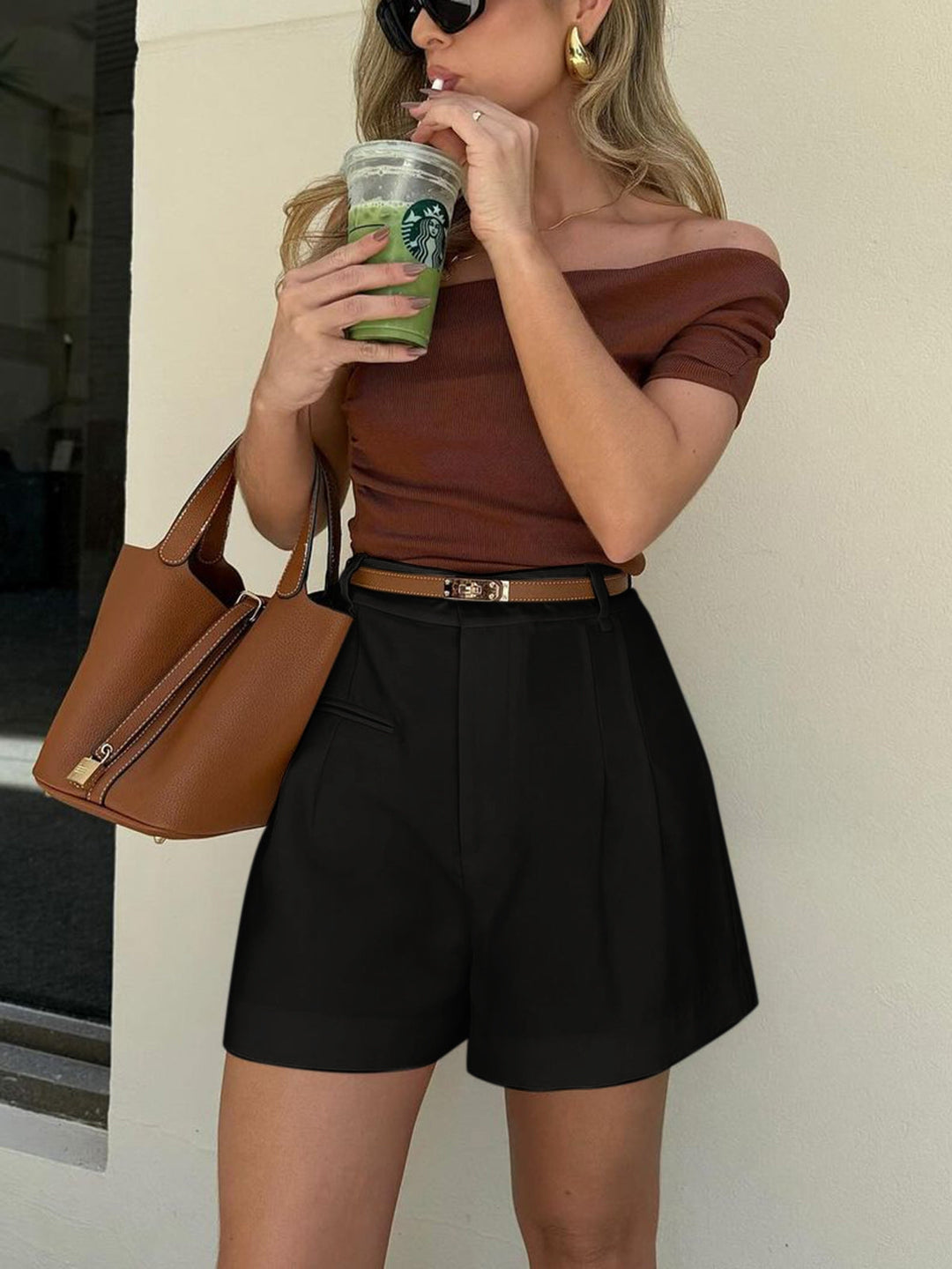 Megan | Women's High Waist Pleated Shorts