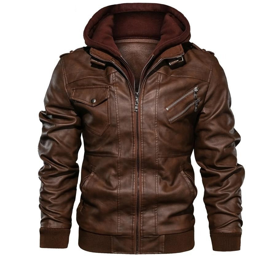 Men's Stylish Hooded Faux Leather Jacket