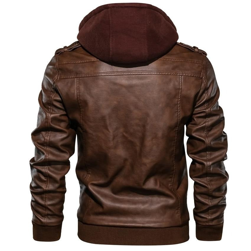 Men's Stylish Hooded Faux Leather Jacket