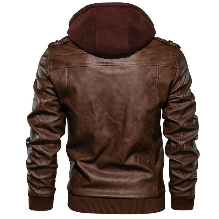 Men's Stylish Hooded Faux Leather Jacket