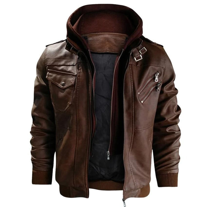 Men's Stylish Hooded Faux Leather Jacket