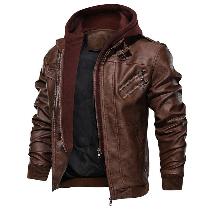 Men's Stylish Hooded Faux Leather Jacket