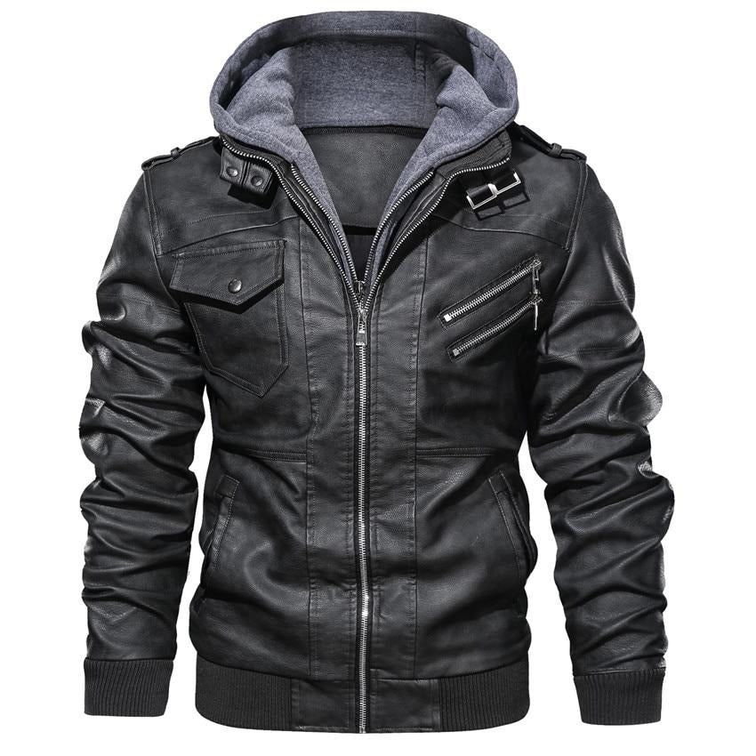 Men's Stylish Hooded Faux Leather Jacket
