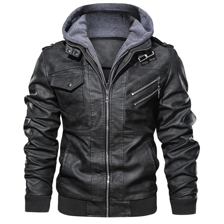 Men's Stylish Hooded Faux Leather Jacket