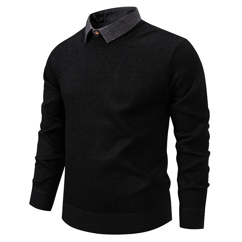 Men's Knit Pullover with Collar Accent