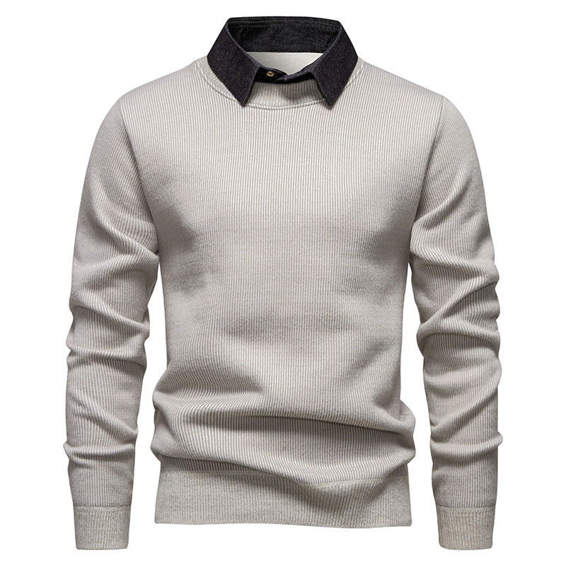 Men's Knit Pullover with Collar Accent