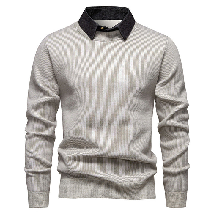 Men's Knit Pullover with Collar Accent
