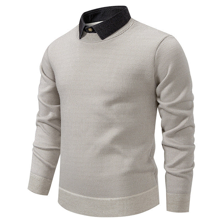 Men's Knit Pullover with Collar Accent