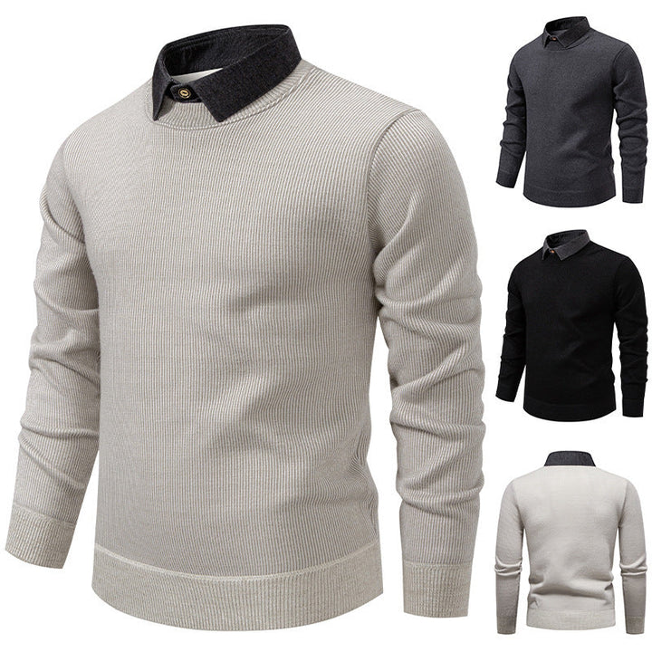 Men's Knit Pullover with Collar Accent