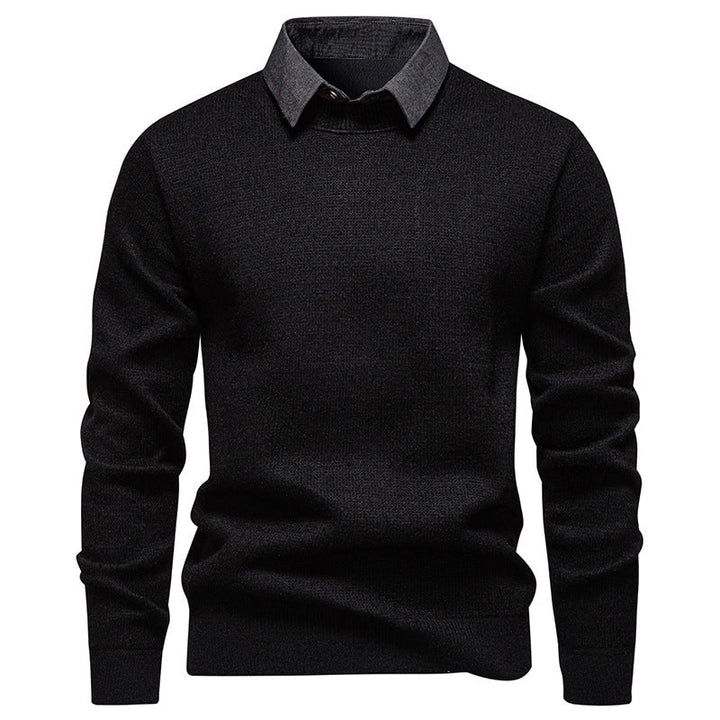 Men's Knit Pullover with Collar Accent