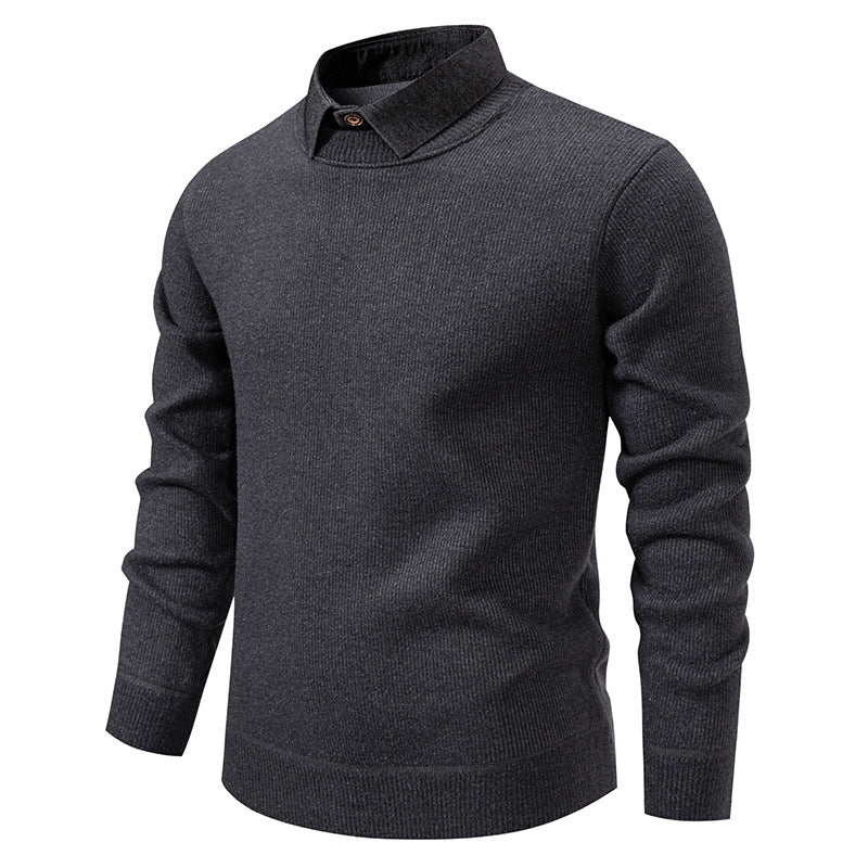 Men's Knit Pullover with Collar Accent