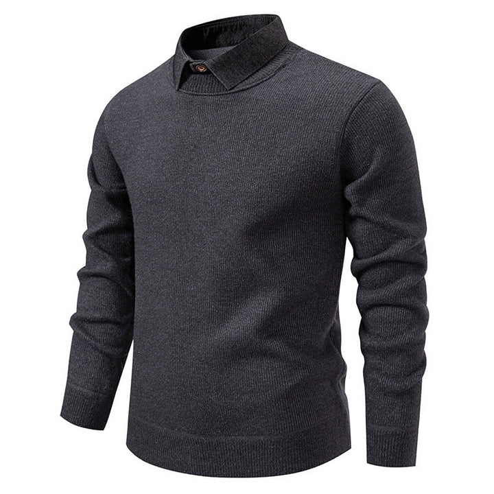 Men's Knit Pullover with Collar Accent