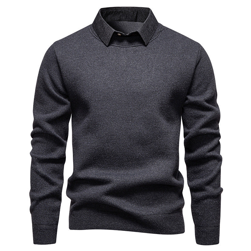 Men's Knit Pullover with Collar Accent