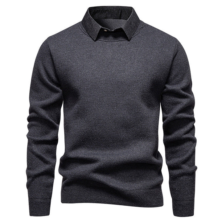 Men's Knit Pullover with Collar Accent