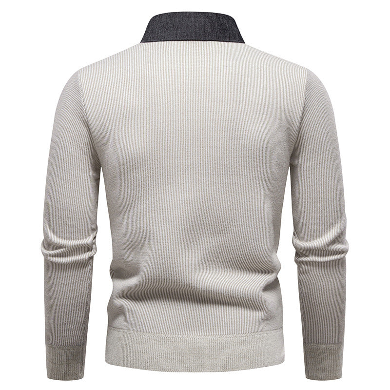 Men's Knit Pullover with Collar Accent
