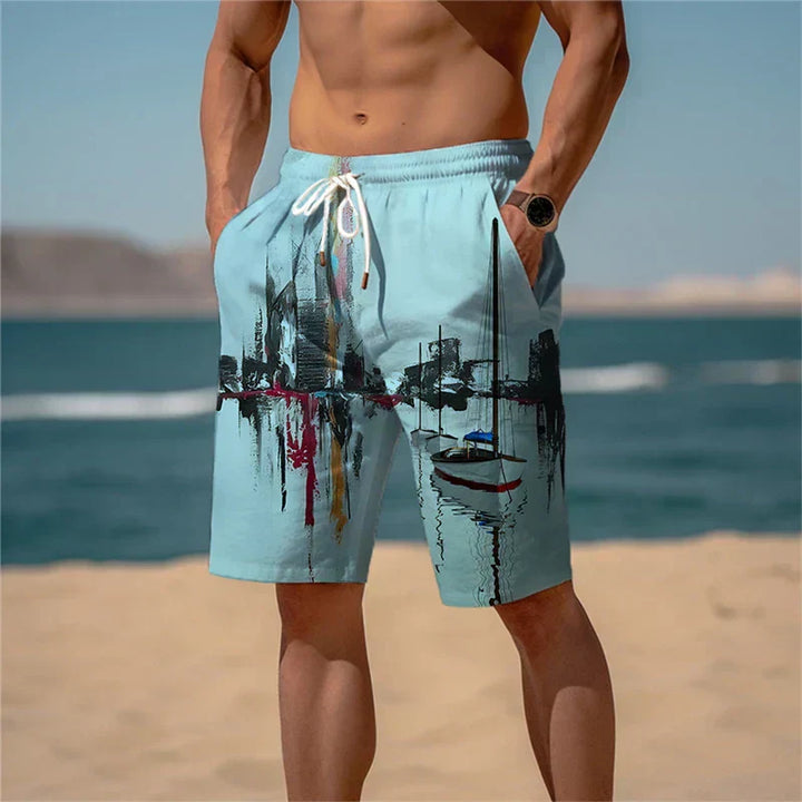 Jamal | Men's Cotton 3D Print Breathable Beach Shorts for Summer
