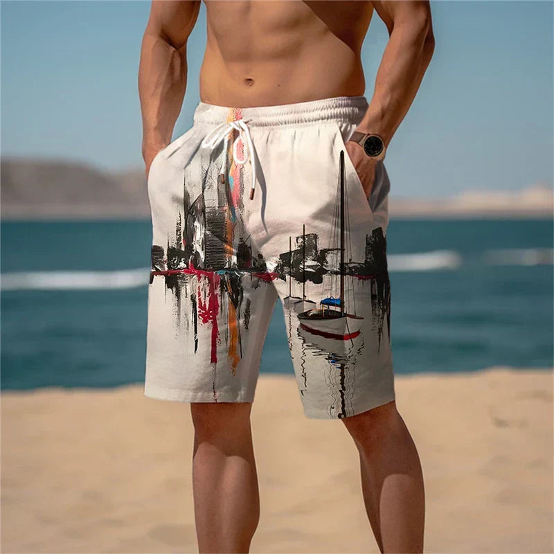 Jamal | Men's Cotton 3D Print Breathable Beach Shorts for Summer