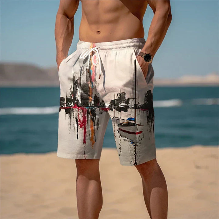 Jamal | Men's Cotton 3D Print Breathable Beach Shorts for Summer