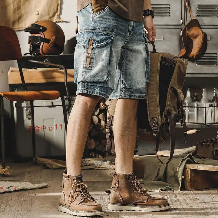 Jake | Men's Retro Motorcycle Style Denim Cargo Shorts