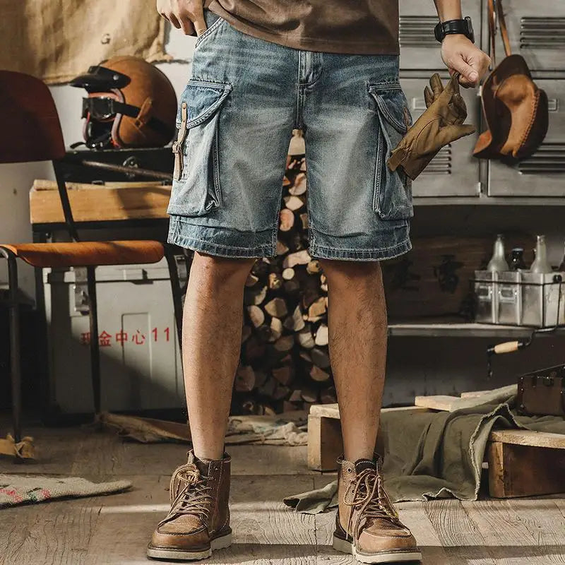 Jake | Men's Retro Motorcycle Style Denim Cargo Shorts