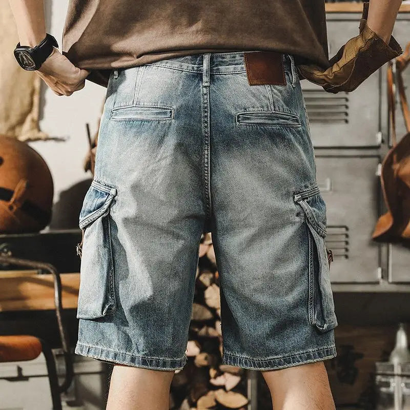 Jake | Men's Retro Motorcycle Style Denim Cargo Shorts