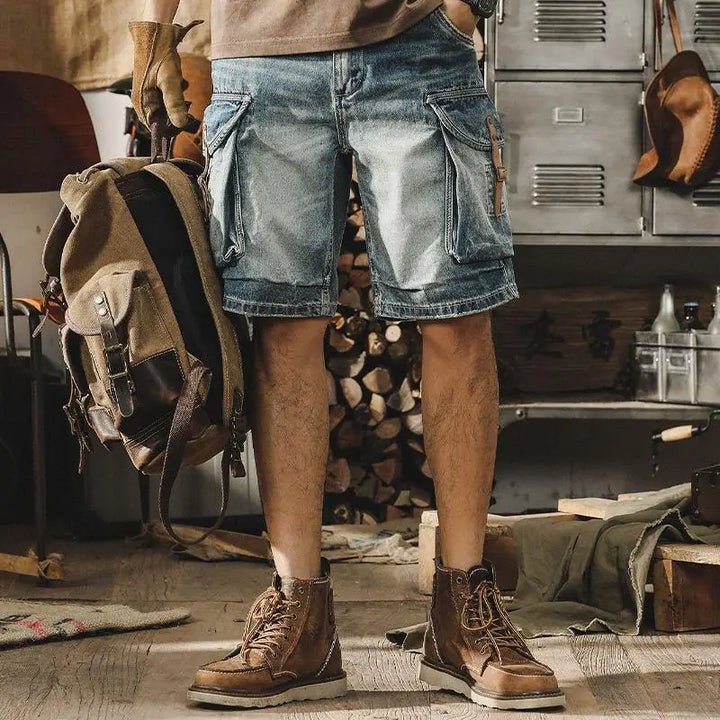 Jake | Men's Retro Motorcycle Style Denim Cargo Shorts