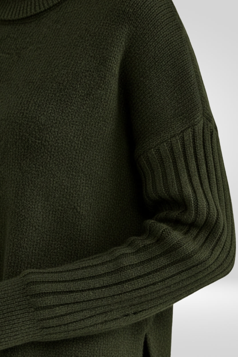 Women's Oversized Turtleneck Sweater with Asymmetric Hem Design